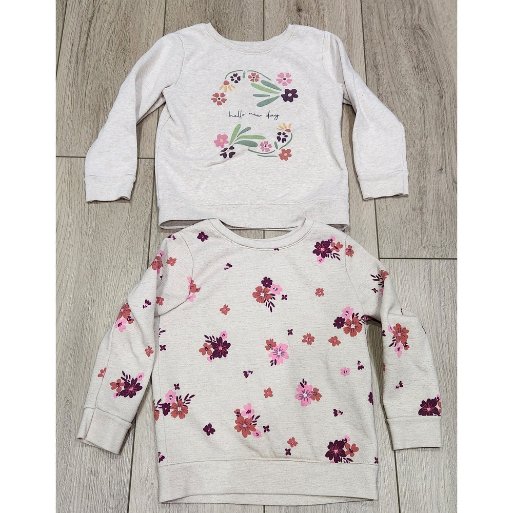 Garanimals Girls 4T Oatmeal Heather Floral LongSleeve Fleece Sweatshirt Set of 2